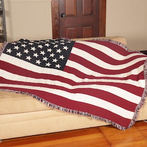 American Flag Woven Tapestry Throw Blanket, Large Soft Comforting, Artistic Textured Design 100% Cotton Made in USA 70x50