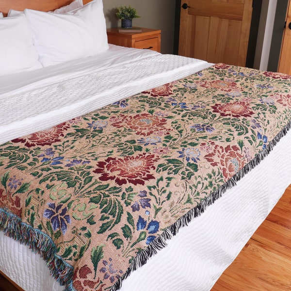 Acanthus Spectrum by William Morris - Arts and Crafts - Blanket Throw Woven from Cotton - Made in The USA (72x54)