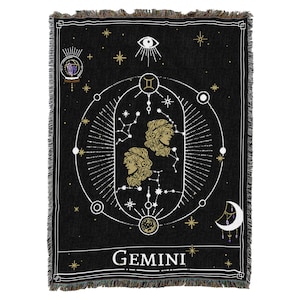 Gemini Horoscoop Tarot Kaart, Constellation Patroon, Getextureerde Geweven Plaid 100% Katoen Made in USA 72x54