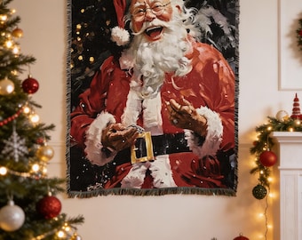Jolly St. Nick - Imagine It Images - Cotton Woven Blanket Throw - Made in The USA (72x54)