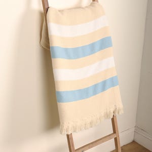 UNC Stripe Woven Throw - Creme blanket with White & Blue Stripes - 100% Cotton Made in the USA (73x48)