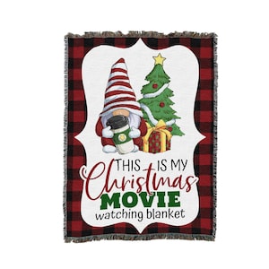 Christmas Movie Gnome Woven Blanket Throw from Cotton - Made in The USA (72x54)