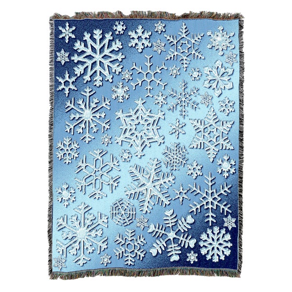 Snowflakes - Cotton Woven Blanket Throw - Made in The USA (72x54)