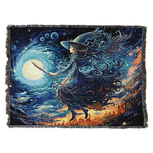 Witchs Night Out Woven Tapestry Throw Blanket by Claudia McKinney 100% Cotton Made in USA 72x54