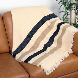 Vanderbilt Stripe Woven Throw - Creme blanket with Black & Gold Stripes - 100% Cotton Made in the USA (73x48)