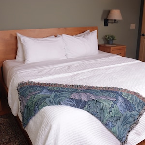 Acanthus Leaves Sea Arts and Crafts by William Morris  Blanket Throw Woven from Cotton  Made in The USA (72x54)