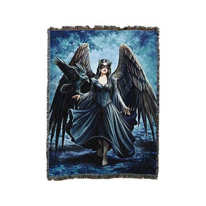 Raven Angel Blanket by Anne Stokes Gothic Collection - Gift Fantasy Tapestry Throw Woven from Cotton - Made in The USA (72x54)