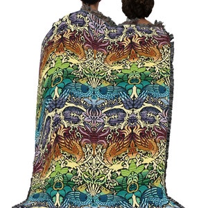 Dragon and Peacock Spectrum William Morris Cotton Woven Blanket Throw ...