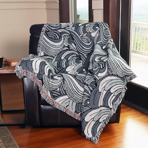 Serene Waves Blanket Shade - Patterns Gift Tapestry Throw Woven from Cotton - Made in The USA (72x54)