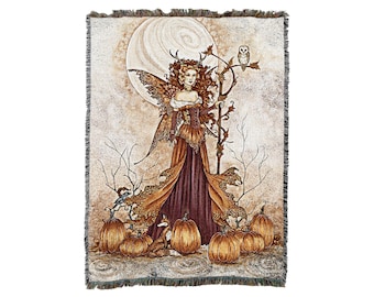 Pumpkin Queen - Amy Brown - Lancer de couverture tissé en coton - Fabriqué aux États-Unis (72x54)