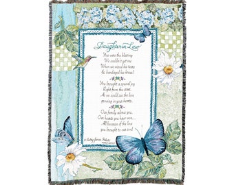 Daughter-in-Law Poem - Audrey Jean Roberts - Cotton Woven Blanket Throw - Made in The USA (72x54)