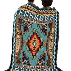 Painted Hills Sky Woven Southwest Tapestry Blanket, Native American Inspired Pattern, Tribal Camp Throw 100% Cotton Made in USA image 4