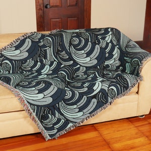 Serene Waves Water Blanket - Patterns Gift Tapestry Throw Woven from Cotton - Made in The USA (72x54)