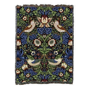 Strawberry Thief - Arts and Crafts - William Morris - Blanket Throw Woven from Cotton - Made in The USA (72x54)