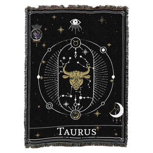 Taurus Horoscoop Tarot Kaart, Constellation Patroon, Getextureerde Geweven Plaid 100% Katoen Made in USA 72x54