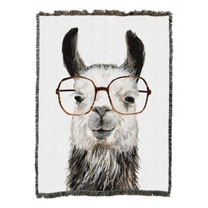 Llama with Glasses - Victoria Borges - Cotton Woven Blanket Throw - Made in The USA (72x54)