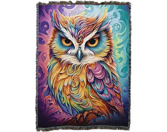 Fantasy Owl - Wumples - Cotton Woven Blanket Throw - Made in The USA (72x54)