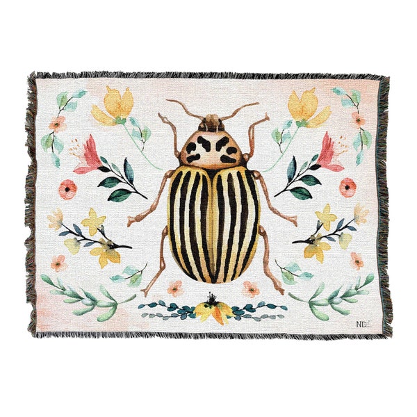 Beetle Insect - Nicole DeCamp - Cotton Woven Blanket Throw - Made in The USA (72x54)