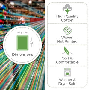 May include: A green woven throw blanket with a 54" x 72" size. The blanket is made of high quality cotton and is soft and comfortable. It is also machine washable and dryer safe.