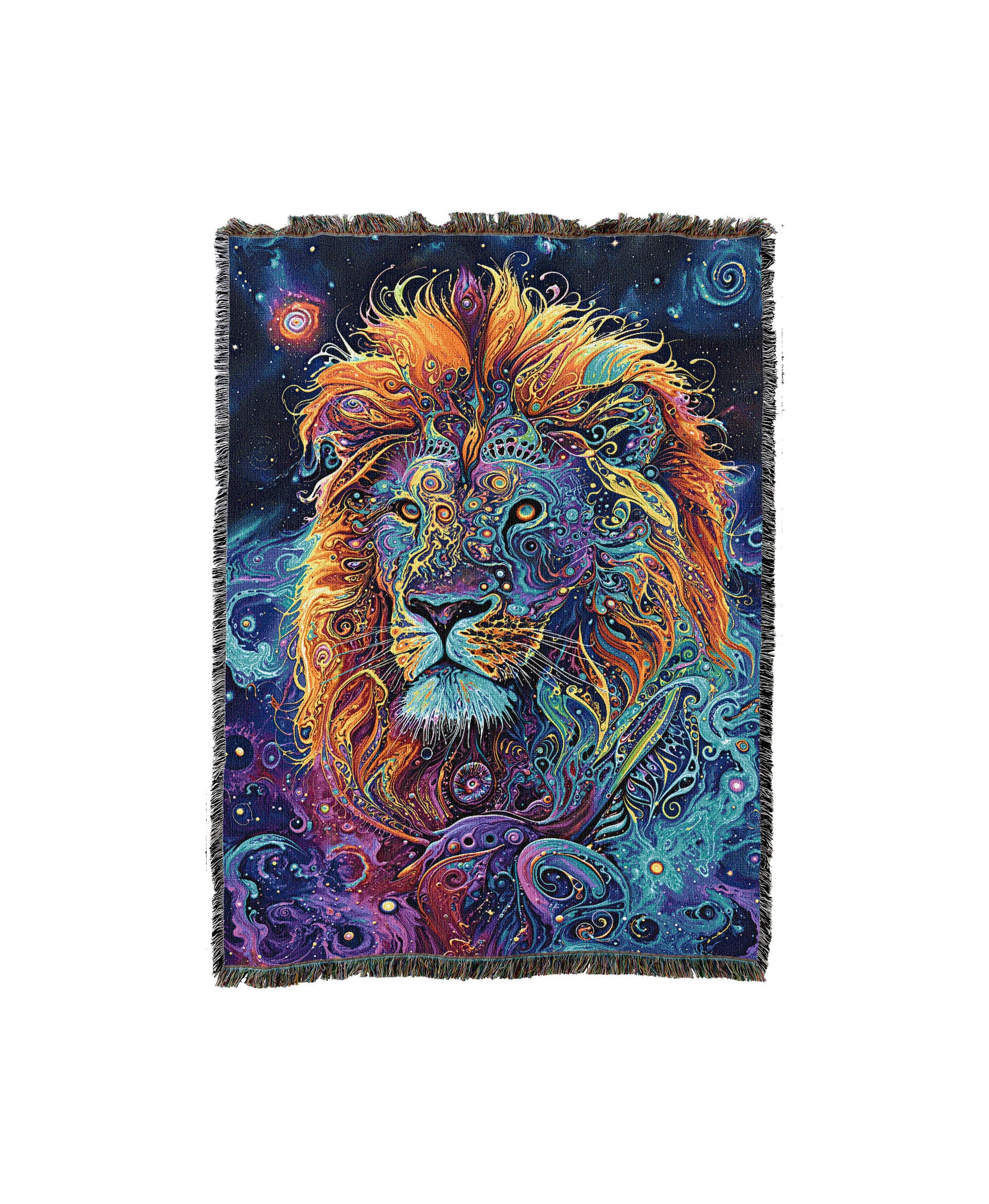 Cosmic Visionary Lion - Wumples - Cotton Woven Blanket Throw - Made in The USA (72x54)
