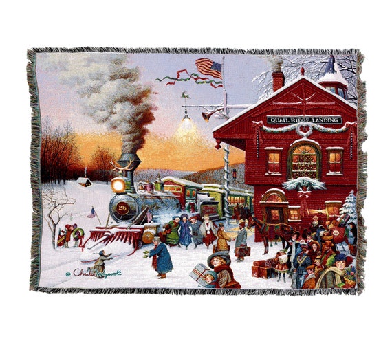 Donald Zolan Cotton Woven Blanket Throw Christamas Santas Notes Made in The USA 72x54 Donald Zolan Cotton Woven Blanket Throw Christamas Santas Notes Made in The USA 72x54