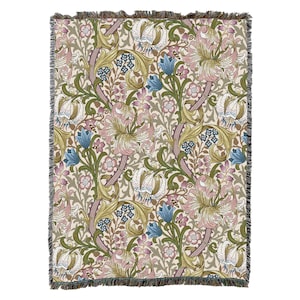 Golden Lily Pip Arts and Crafts by William Morris Blanket Throw Woven from Cotton Made in The USA