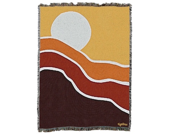 70's Sunset - Kyra Brown - Cotton Woven Blanket Throw - Made in The USA (72x54)