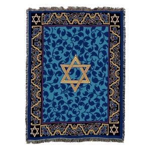 Magen David - Star of David - Cotton Woven Blanket Throw - Made in The USA (72x54)
