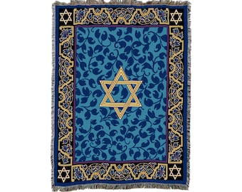 Magen David - Star of David - Cotton Woven Blanket Throw - Made in The USA (72x54)