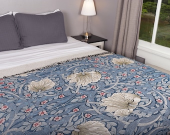 William Morris Pimpernel Sterling Blanket - Arts & Crafts - Gift Tapestry Throw Woven from Cotton - Made in The USA (72x54)