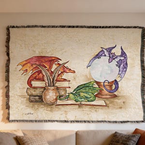 Dragons in the Library - Amy Brown - Cotton Woven Blanket Throw - Made in The USA (72x54)