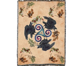 Ravenfey Celtic Triple Spiral Ancient Symbols Woven Tapestry Throw Blanket, Large Soft Comforting 100% Cotton Made in USA 72x54