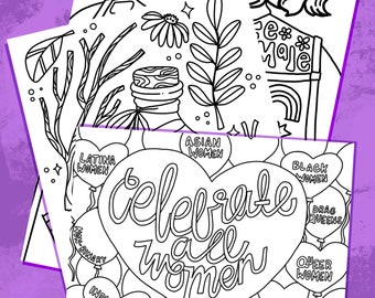 Página para colorear de Cosas Feministas Imprimible *Ahora incluye Páginas digitales para colorear*