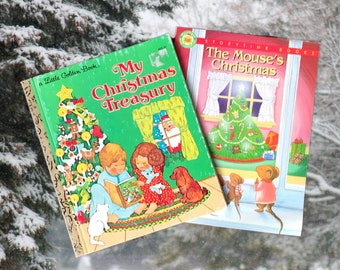 Lot of 2 Vintage Children's Christmas Books 1976 Little Golden Book My Christmas Treasury and Storytime Books The Mouse's Christmas 1990