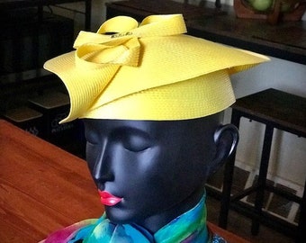 Vintage Fancy Church Lady Hat Women's Formal Events Wedding Easter Derby Taiwan Polypropylene Straw Raffia Look Unique Ladies Size M 7 22"