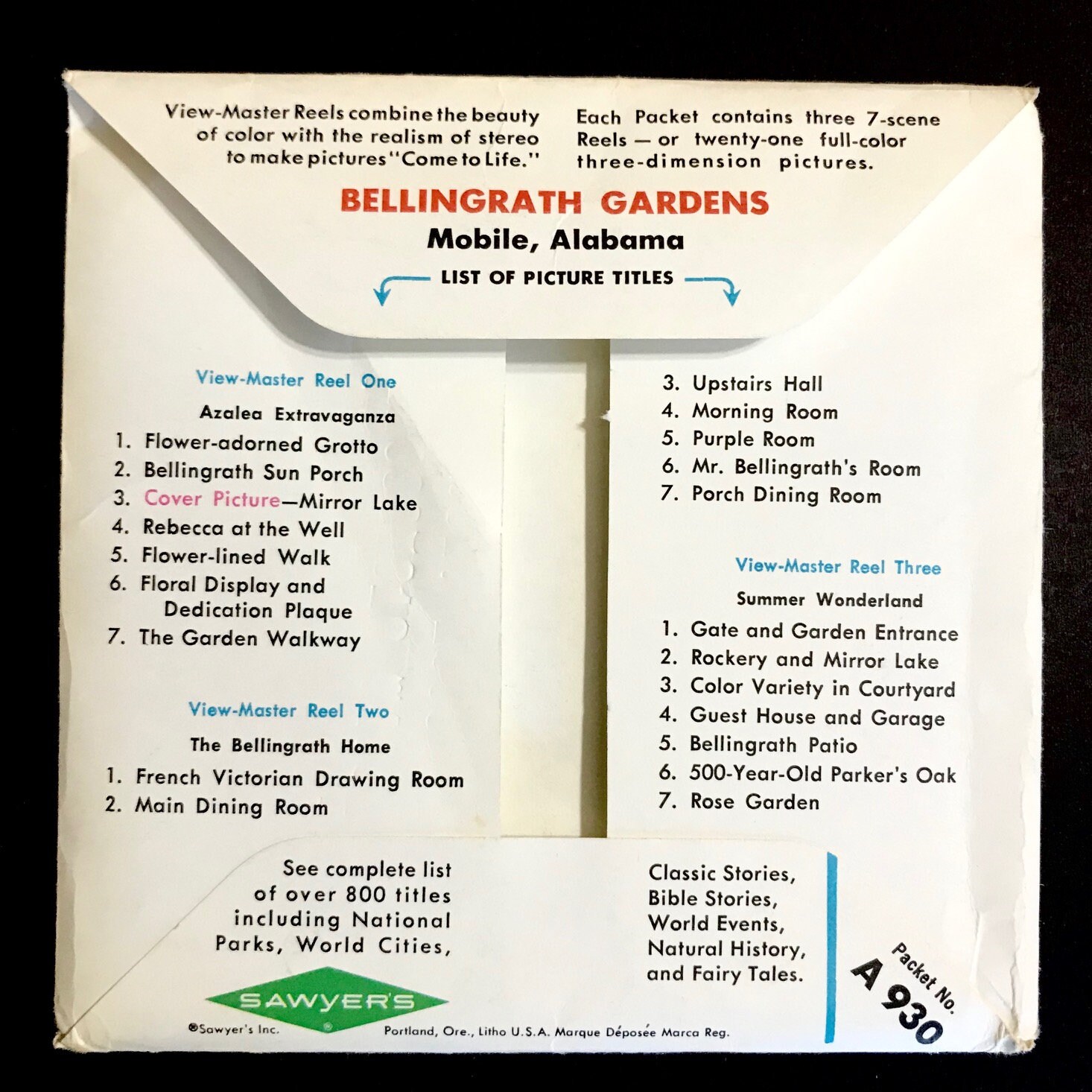 Bellingrath Gardens Mobile Alabama 3d View-Master 3 Reel Packet