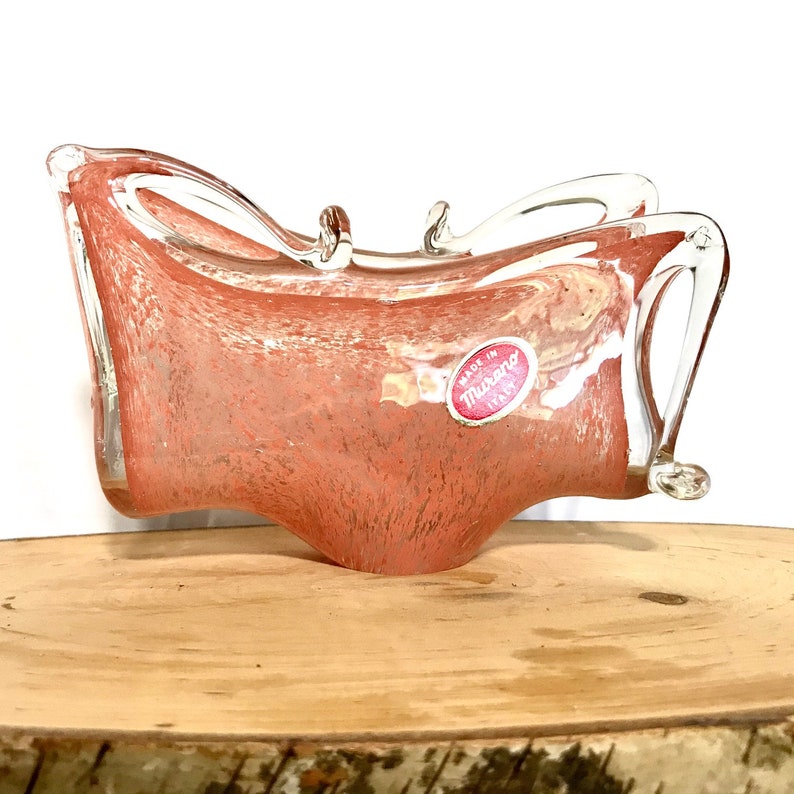 Genuine Murano Art Glass Napkin Holder Hand Blown Salmon Coral Made in