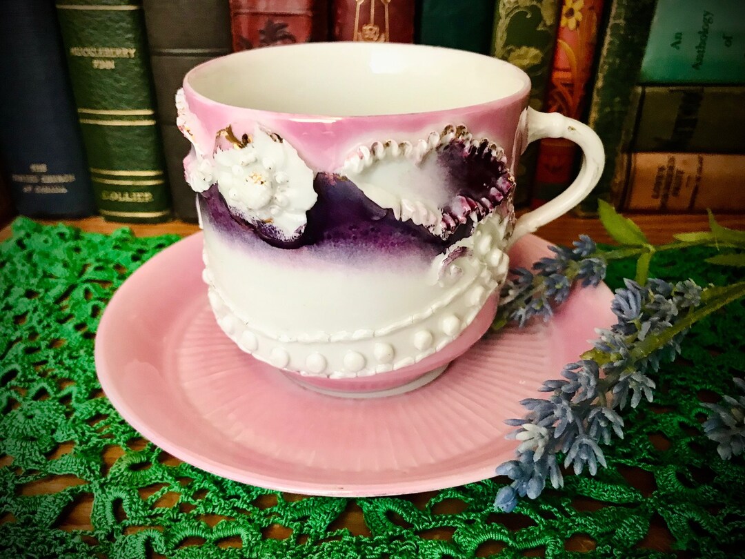 Antique Teacup and Saucer Tea Cup Set Pink Purple White Made Etsy