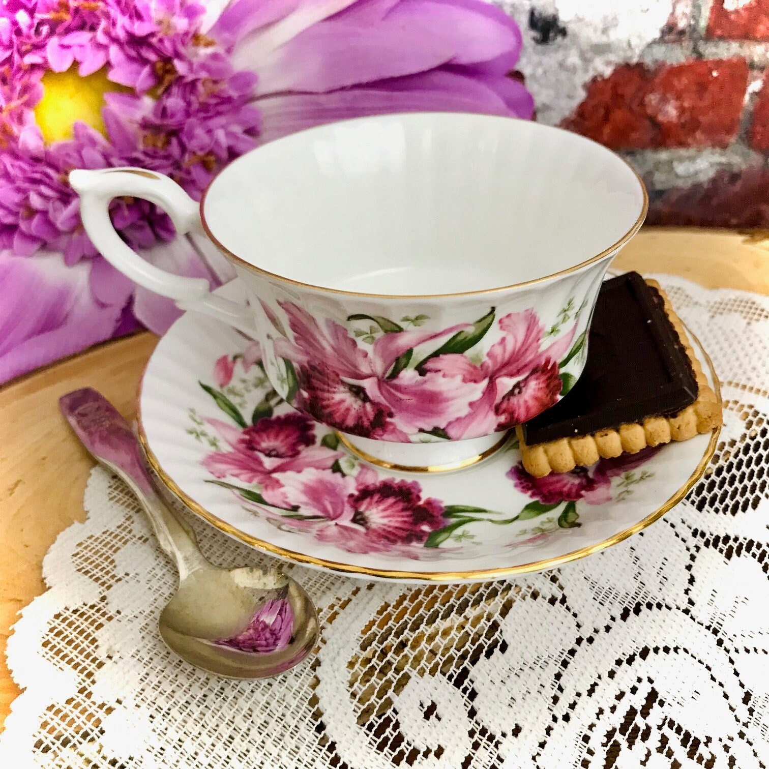 ヘレンド ピンクの花 グリーンガーランド サンドイッチ