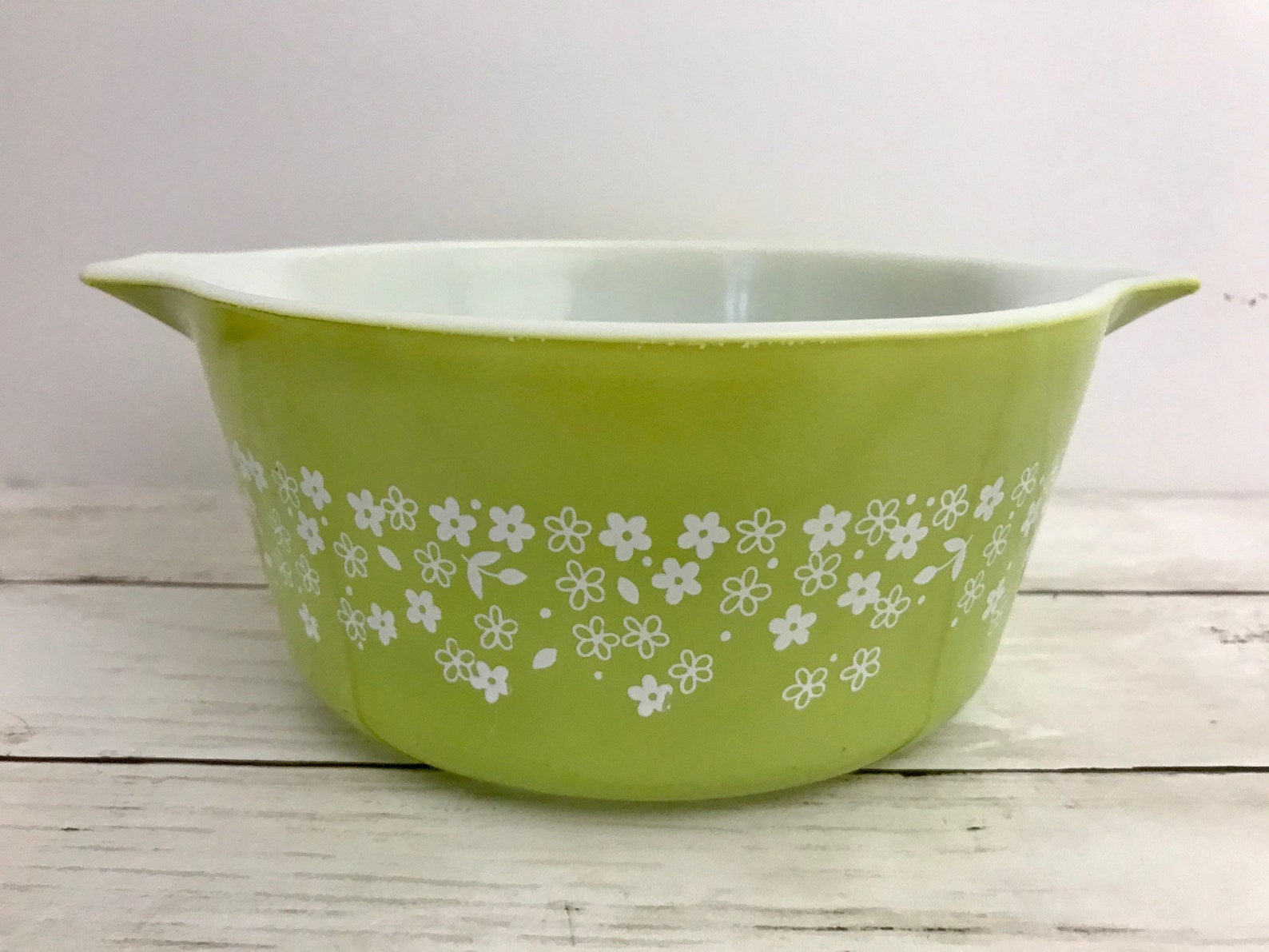 Lot of 2 Pyrex Spring Blossom Green Crazy Daisy 474-B 1.5 QT | Etsy