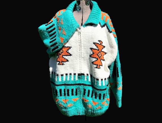 Oversized Handmade Knit Knitted Sweater Coat Nava… - image 1