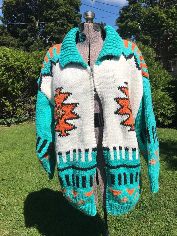 Oversized Handmade Knit Knitted Sweater Coat Nava… - image 8