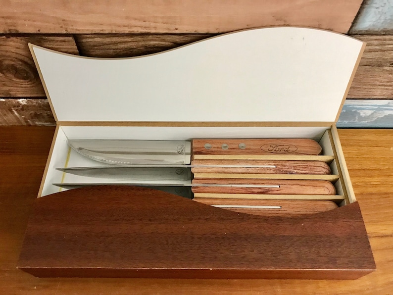 Steak Knives Ford Logo Set 6 Motor Company Niagara Cutlery Wood Handle