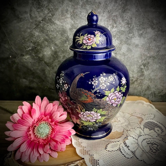 Blue & White Porcelain Ginger Jar - Peacocks Blue & White Porcelain Ginger Jar - Peacocks