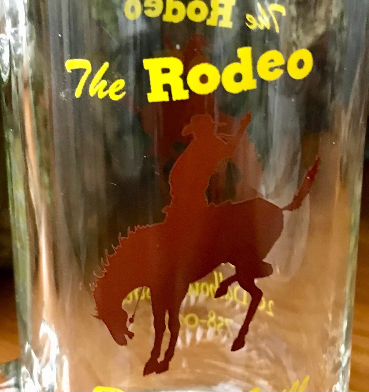 The Rodeo Bar Grill Glass Stein Cowboy Bucking Bronco Western