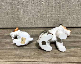 Lot of Two 2 Ceramic Terrier Figurines Dog With Bone Vintage