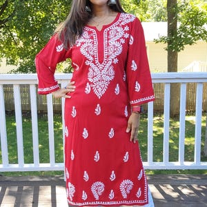 Lucknowi Chikankari Modal Kurti, Hand Embroidered Chikankari Tunic/Kurti Festive and Casual Indianwear dress for women, FREE SHIP within USA