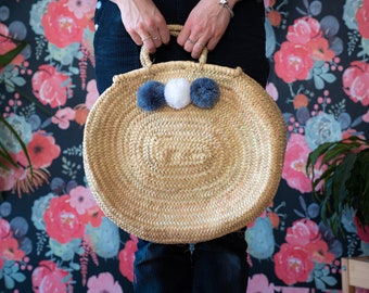 Panier rond AVEC 3 POMPONS à personnaliser