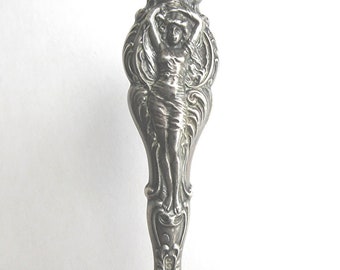 Art Nouveau Button Hook, Woman With Flowing Sheer Dress, Antique Button Hook