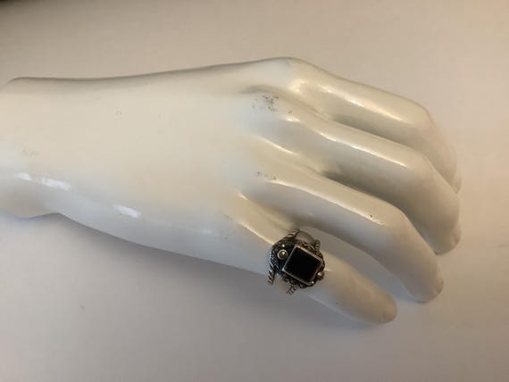 Solid Sterling Silver Ring With Onyx Central Ston… - image 6